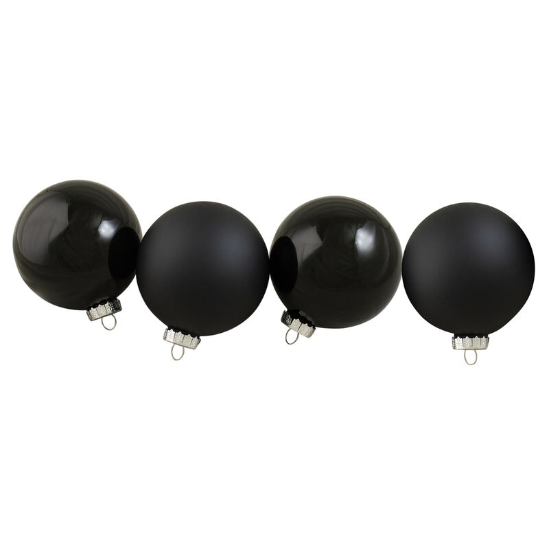 4ct Black 2 Finish Glass Ball Christmas Ornaments 4" (100mm)