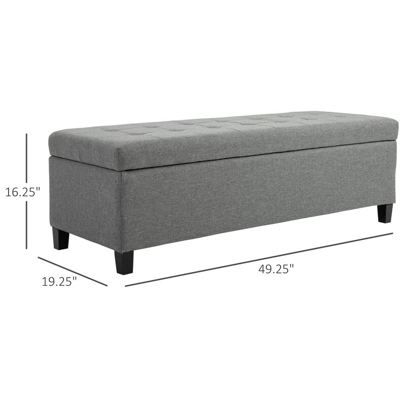 Gray Entryway Storage: 50" Upholstered Ottoman Bench with Soft Close Lid