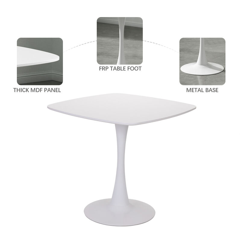 Modern Square Dining Table, White Tulip Kitchen Table with Metal Pedestal Base for 4 Persons