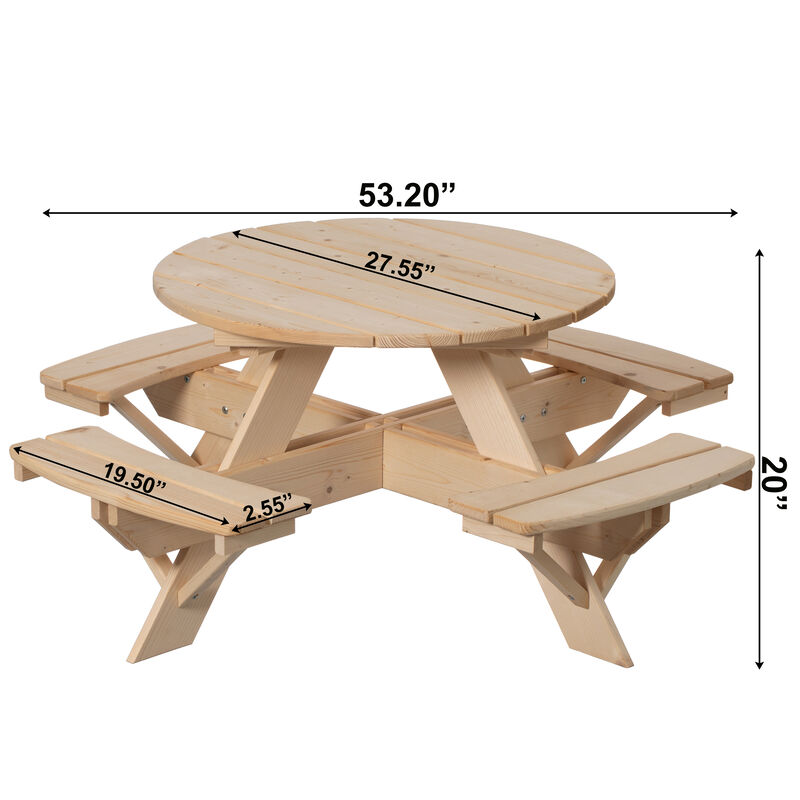 Wooden Kids Round Picnic Table Bench, Outdoor Children's Backyard Table, Crafting, Dining, and Playtime Patio Table