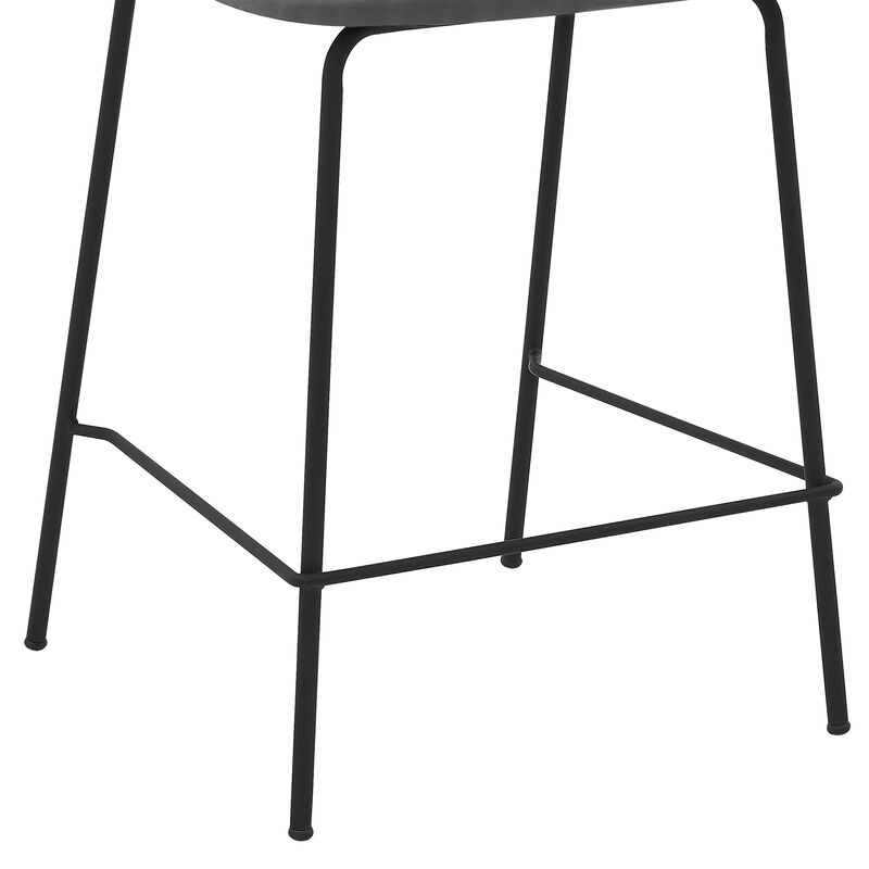 Carlo  Gray Faux Leather and Black Metal Counter Height Bar Stool