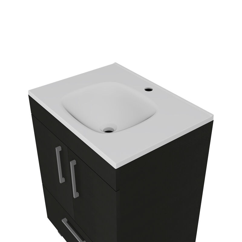 DEPOT E-SHOP Essential Single Bathroom Vanity, One Draw, Double Door Cabinet, Black