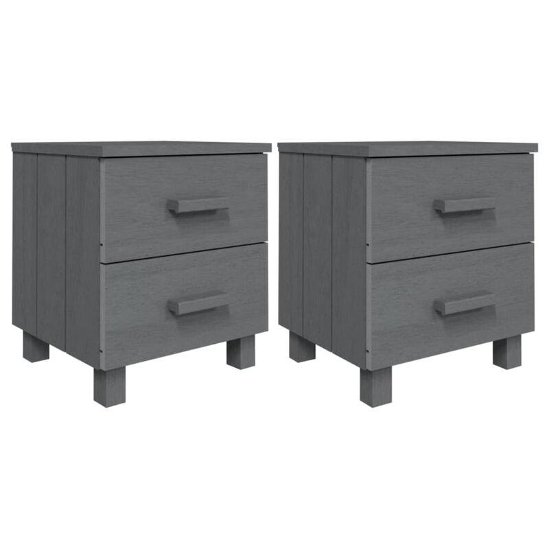 vidaXL HAMAR Solid Pinewood Bedside Cabinets, Dark Gray, 15.7"x13.8"x17.5", with Smooth Sliding Drawers
