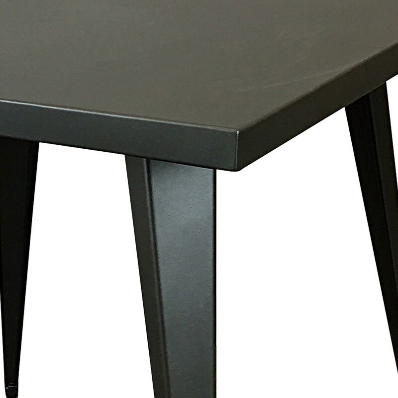 Oran 32 Inch Dining Table, Square Metal Top, Tapered Legs, Gray Finish - Benzara