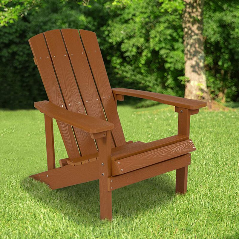 Flash Furniture Charlestown Commercial Grade Indoor/Outdoor Adirondack Chair, Weather Resistant Durable Poly Resin Deck and Patio Seating, Teak