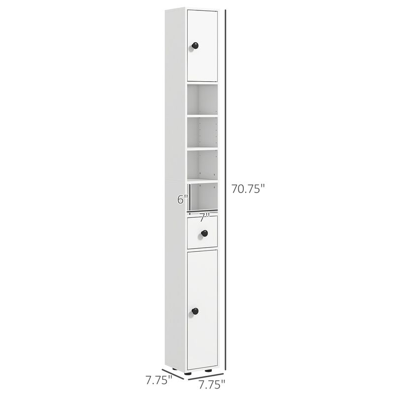 71" Tall Bathroom Storage Cabinet, Narrow Toilet Cabinet with Open Shelves, 2 Door Cabinets, Adjustable Shelves for Kitchen & Hallway, White