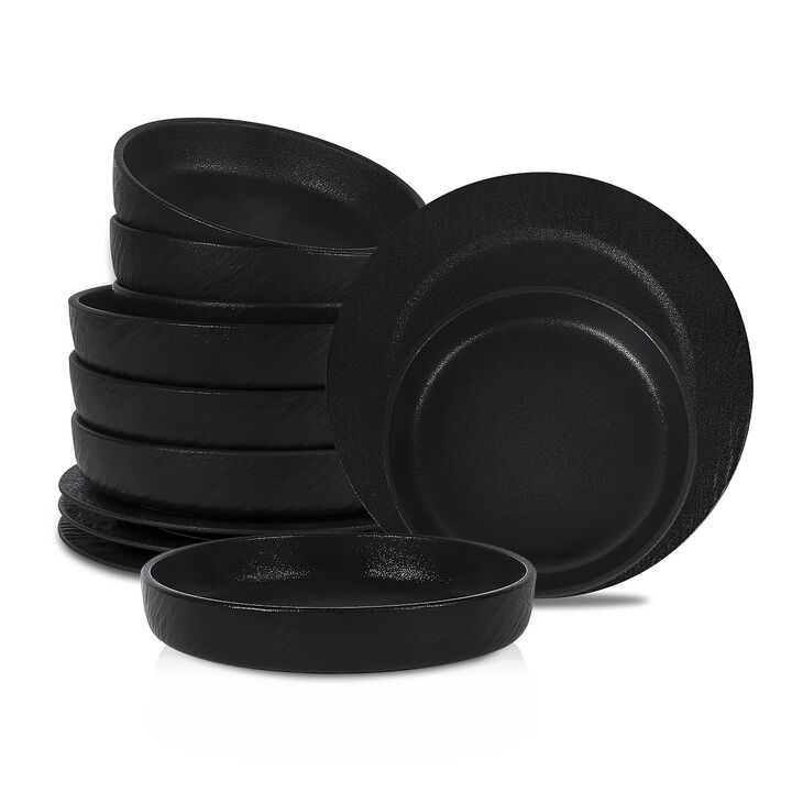 Stone Lain Senso New Bone China 12 Piece Dinnerware Set, Black