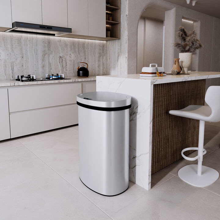 15.85 Gal./60 Liter Stainless Steel Oval Motion Sensor Trash Can for Kitchen,Living Room,Bedroom,Laundry Room