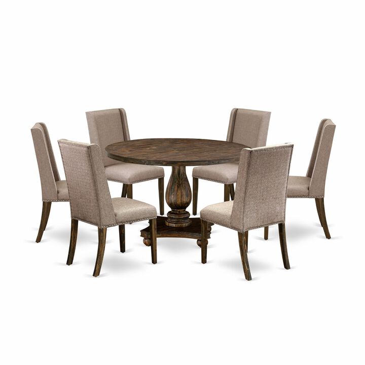 East West Furniture I2FL7-716 7Pc Dining Set - Round Table and 6 Parson Chairs - Distressed Jacobean Color
