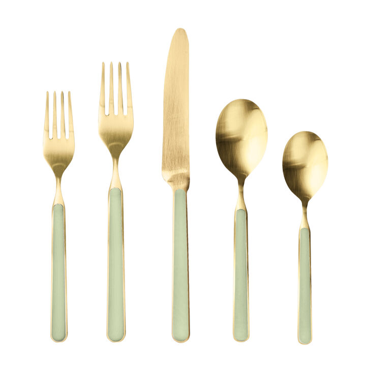 Fantasia 5-Piece Flatware Set in Ice Gold Sage