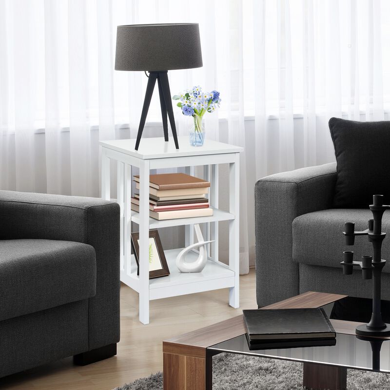 3-Tier Nightstand Sofa Side Table with Baffles and Round Corners