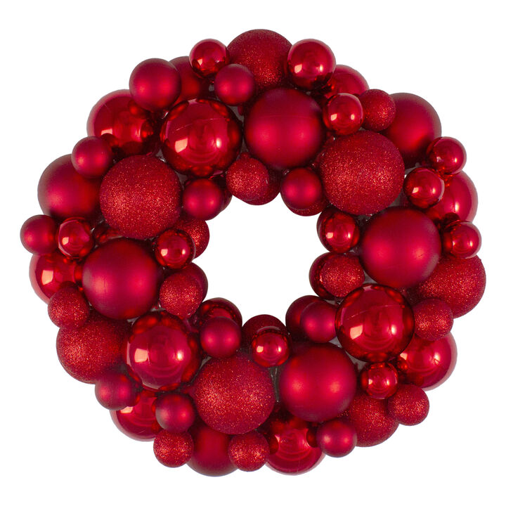 Red Hot 3-Finish Shatterproof Ball Christmas Wreath - 13-Inch  Unlit