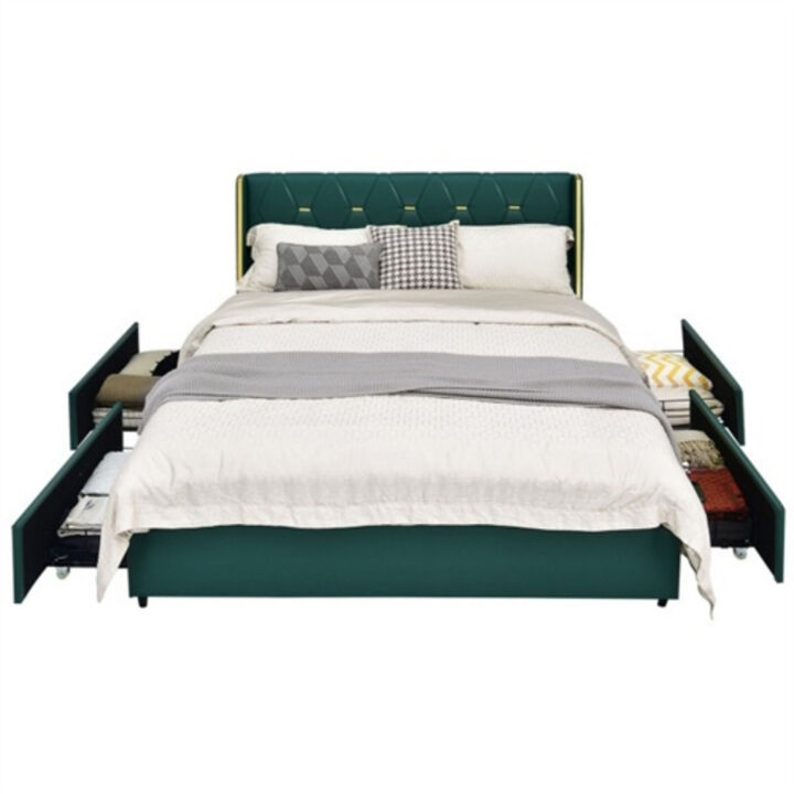 Linen Headboard 4 Drawer Storage Platform Bed