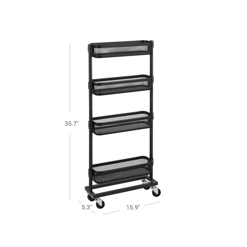 4-Tier Slim Storage Cart - Slide-Out Trolley for Small Spaces, Bathroom, and Kitchen