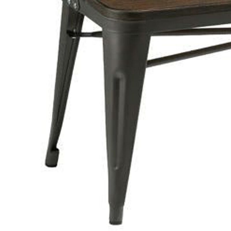 Gina 40 Inch Bench, Smooth Wood Seating, Strong Metal Frame, Dark Gray - Benzara