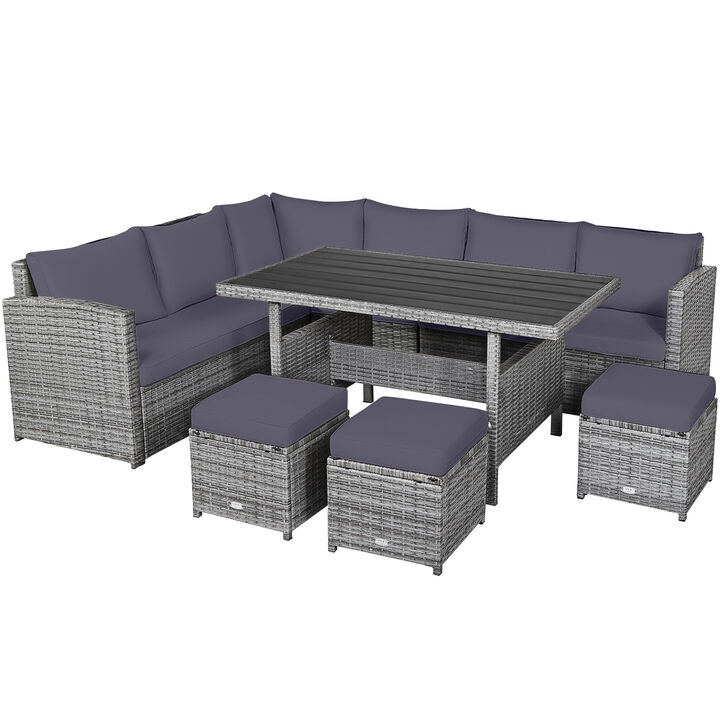 7 Pieces Patio Rattan Dining Furniture Sectional Sofa Set with Wicker Ottoman