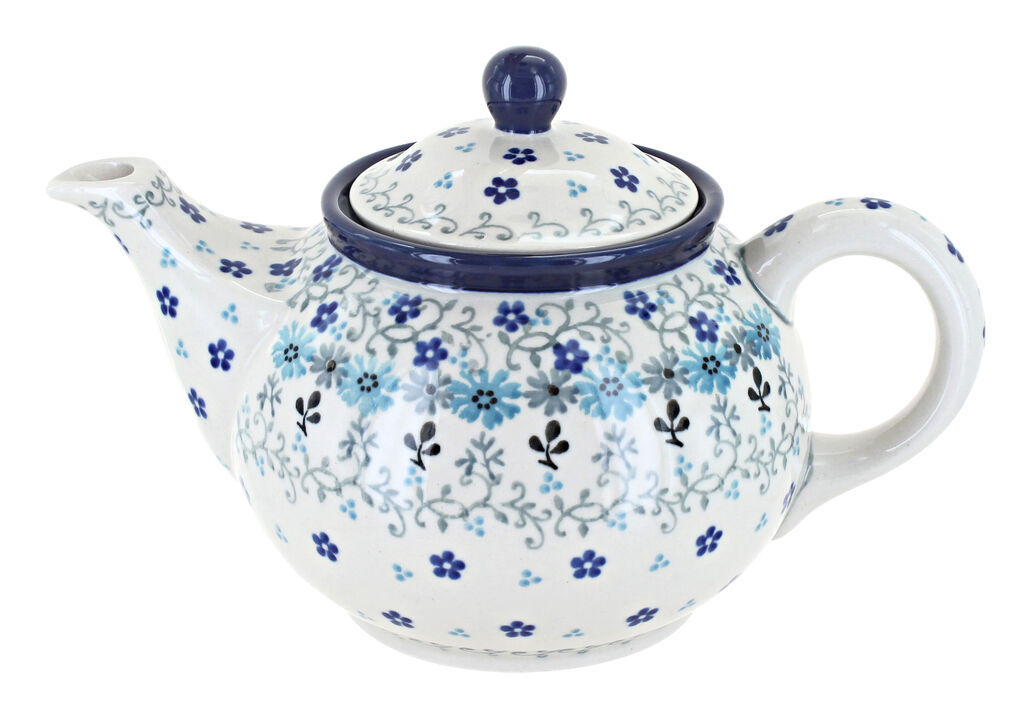 Blue Rose Polish Pottery Herb Garden Small Teapot