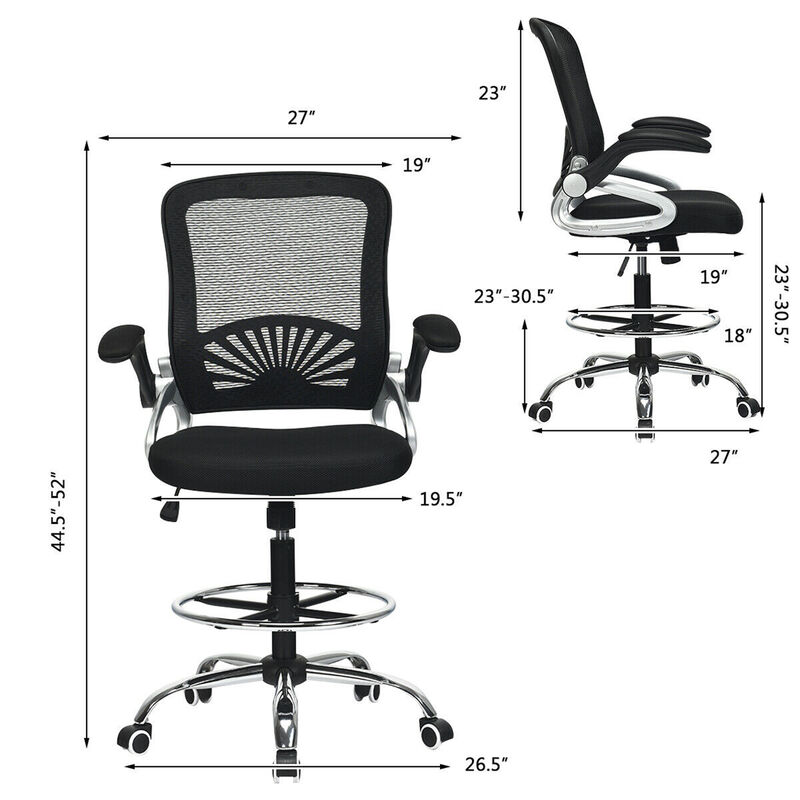 Costway Mesh Drafting Chair Mid Back Office Chair Adjustable Height Flip-Up Arm Black