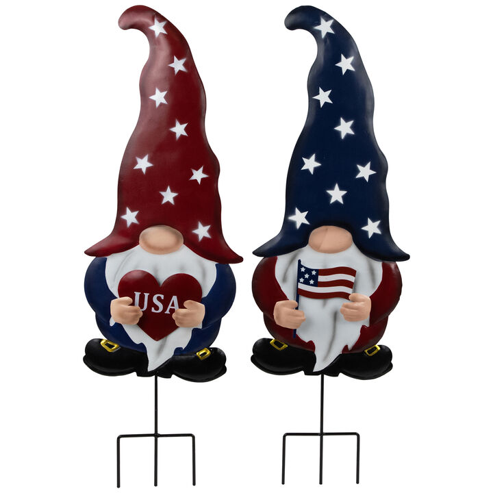 USA Patriotic Gnome Outdoor Garden Stakes - 27.5" - Set of 2