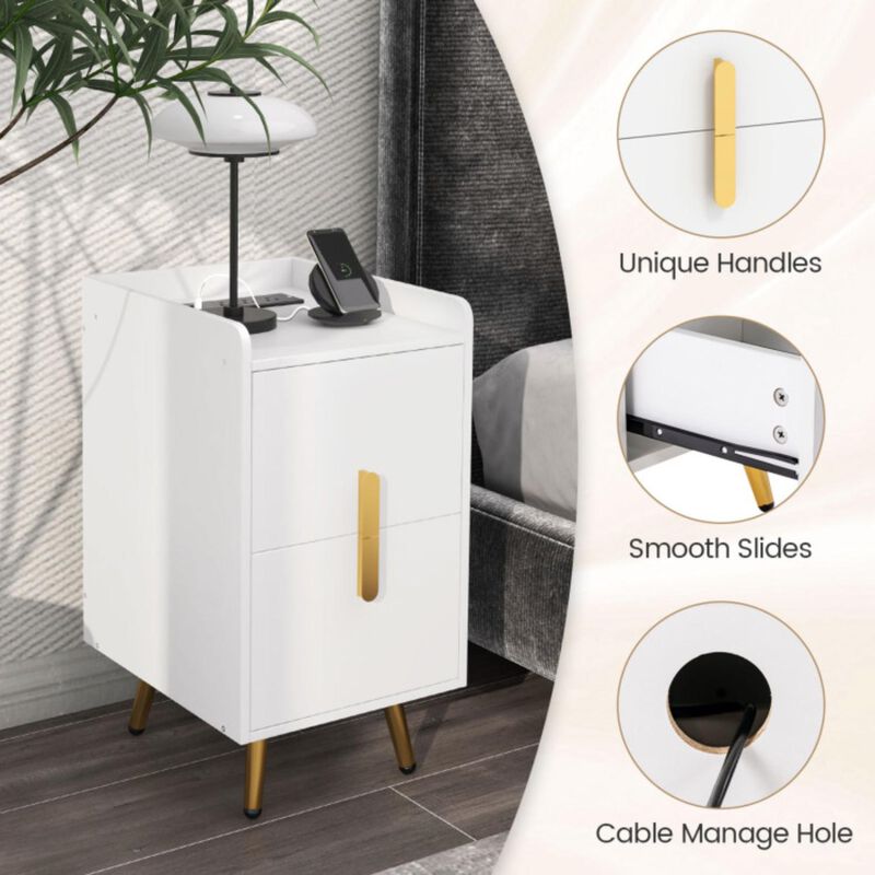 Hivvago Nightstand Side Tables with 2 Drawers and 2 USB Ports