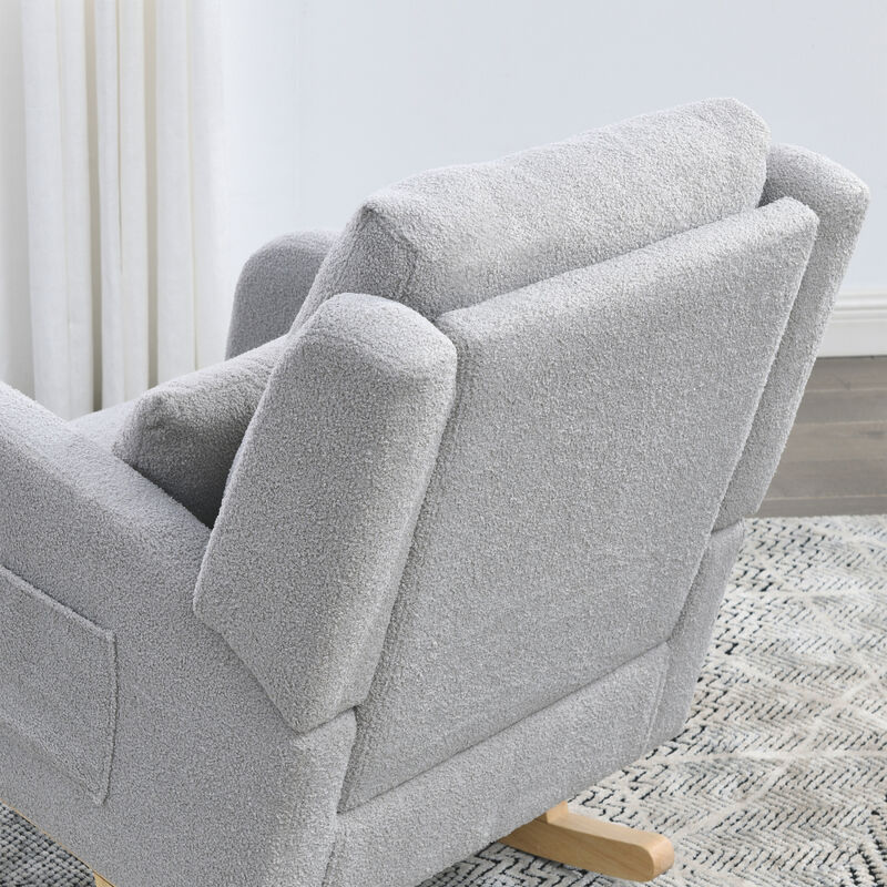 27.5 "W Modern Accent High Back Living Room Casual Armchair Rocker with One Lumbar Pillow, Two Side Pockets, Teddy