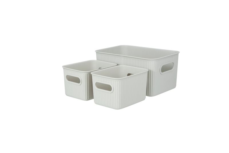 Set of 3 Ribbed Bins 1x5L, 2x1.5, White Smoke