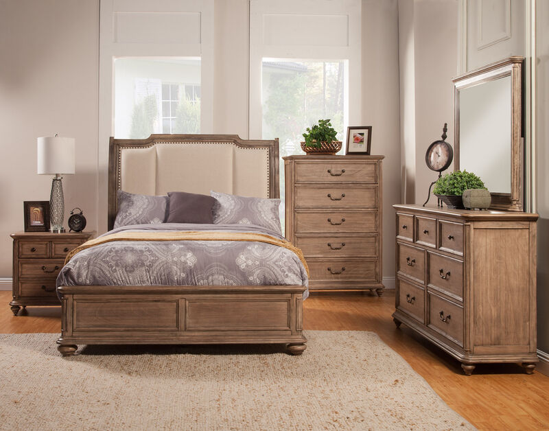 Melbourne Queen Sleigh Bed w/Upholstered Headboard, French Truffle