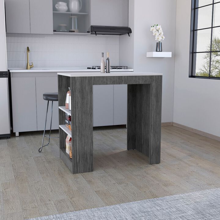 Portree Kitchen & Dining room Island with 3-Side Shelves -Smokey Oak / Ibiza Marble