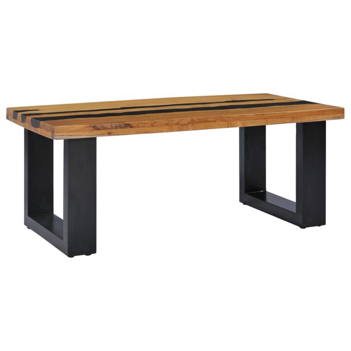 vidaXL Coffee Table 39.3"x19.6"x15.7" Solid Teak Wood and Lava Stone