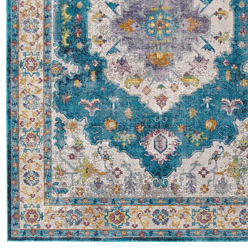 Success Anisah Distressed Vintage Floral Persian Medallion 5x8 Area Rug - Blue, Ivory, Yellow, Orange