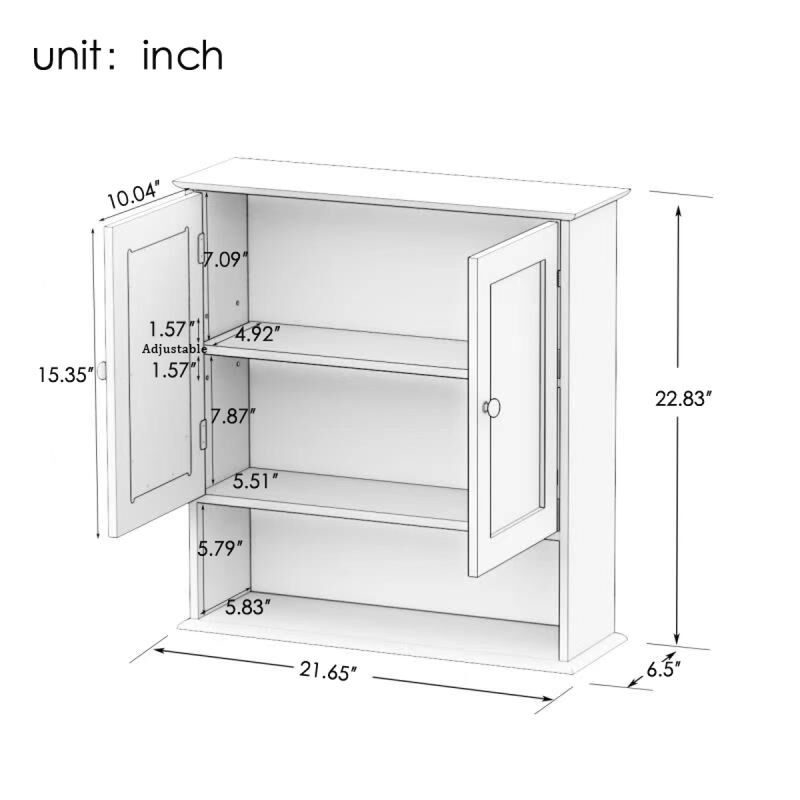 Bathroom Wall Cabinet with Double Mirror Doors and Shelves