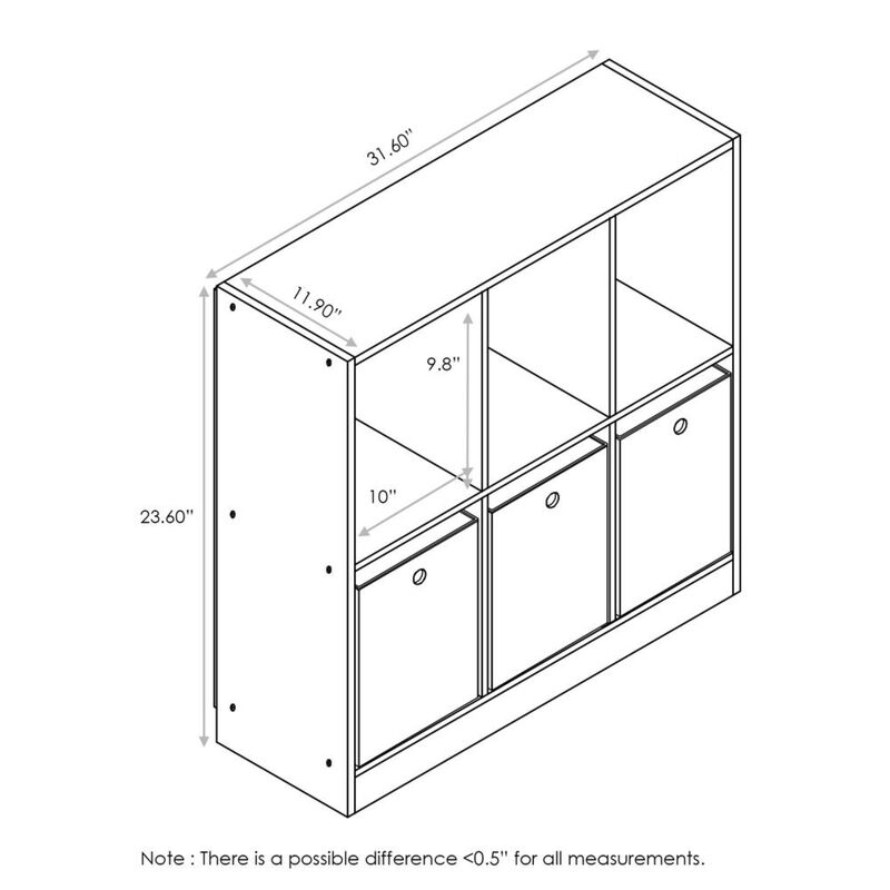 Furinno Basic 3x2 Cube Storage Bookcase Organizer with Bins, Columbia Walnut/Dark Brown