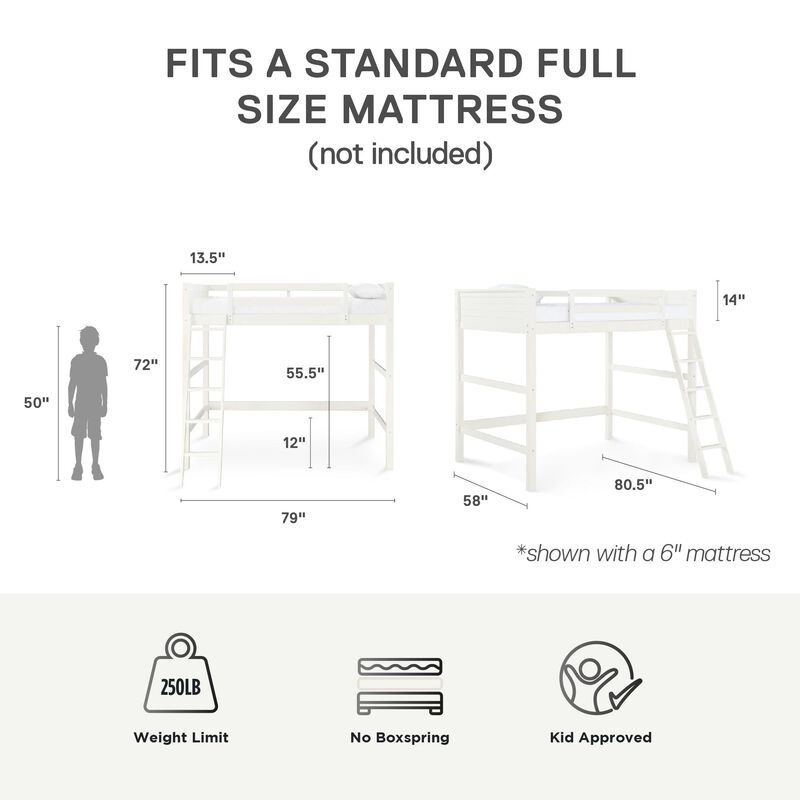 DHP Carlson Loft Bed for Kids Bedroom, Full Size Frame