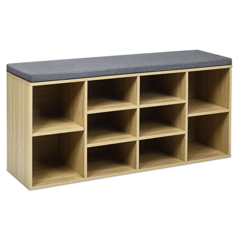 Hivvago 10-Cube Organizer Shoe Storage Bench with Cushion for Entryway