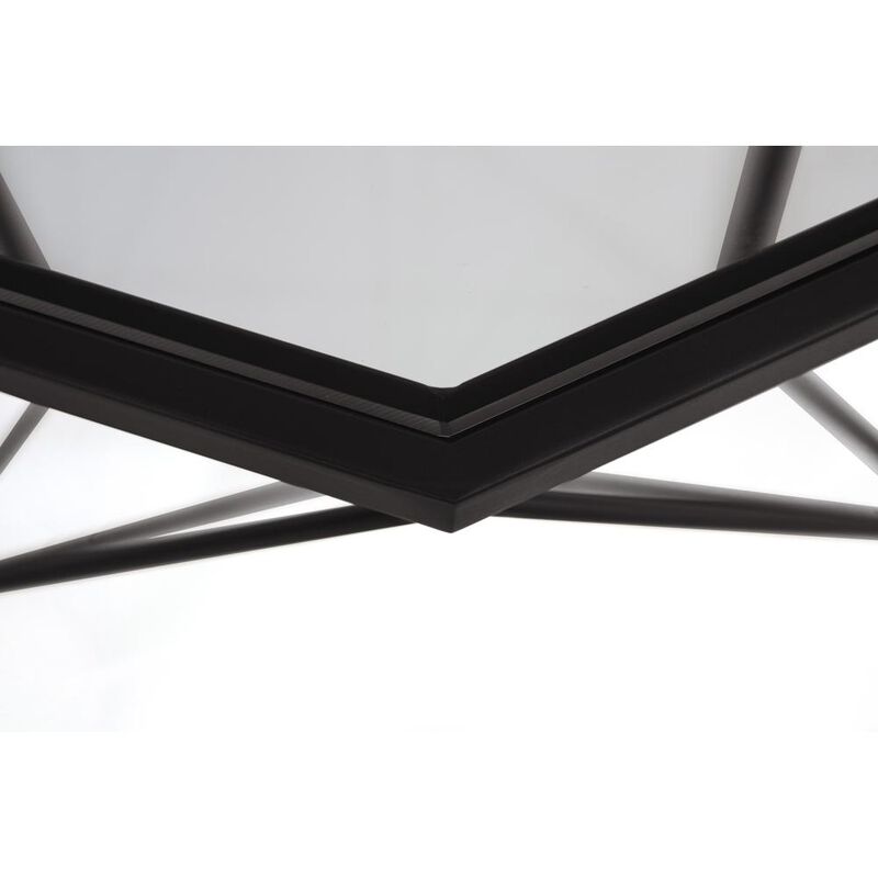 LeisureMod Malibu Large Modern Octagon Glass Top Coffee Table With Geometric Base