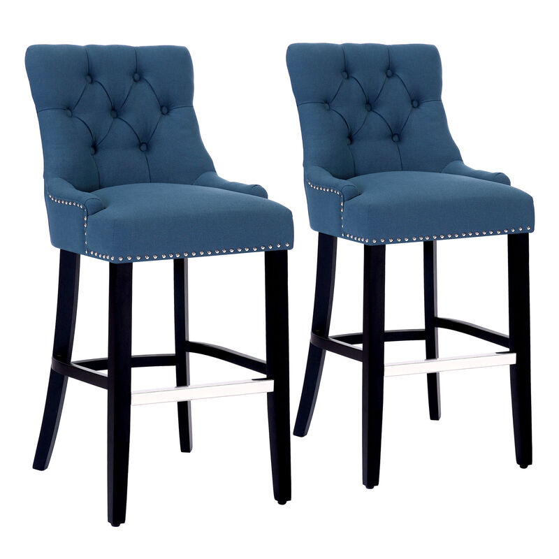 WestinTrends 29" Linen Fabric Tufted Upholstered Bar Stool (Set of 2), Black