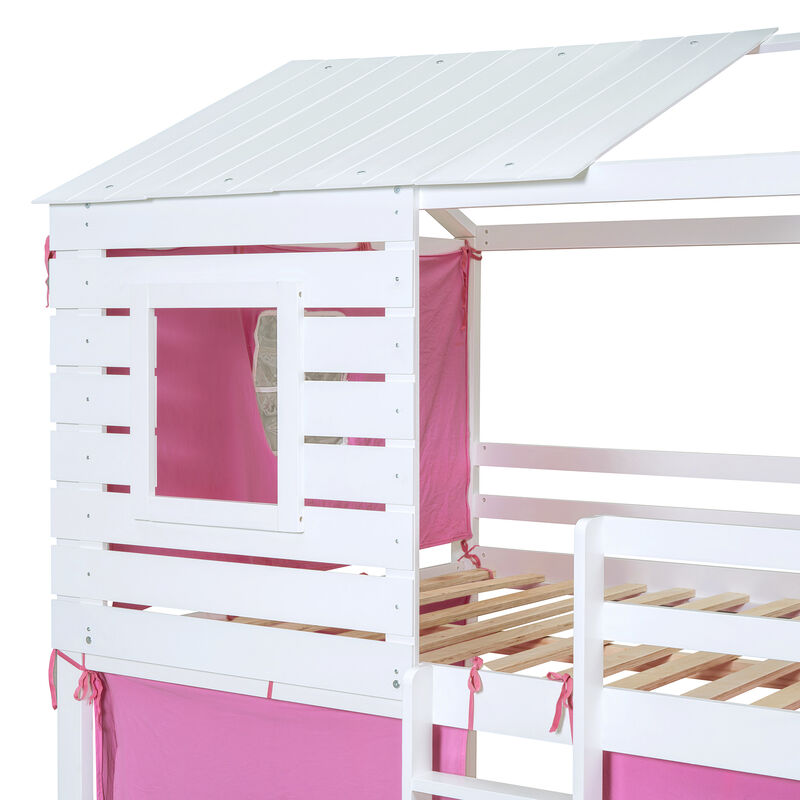 Merax Wood House Bunk Bed with Tent