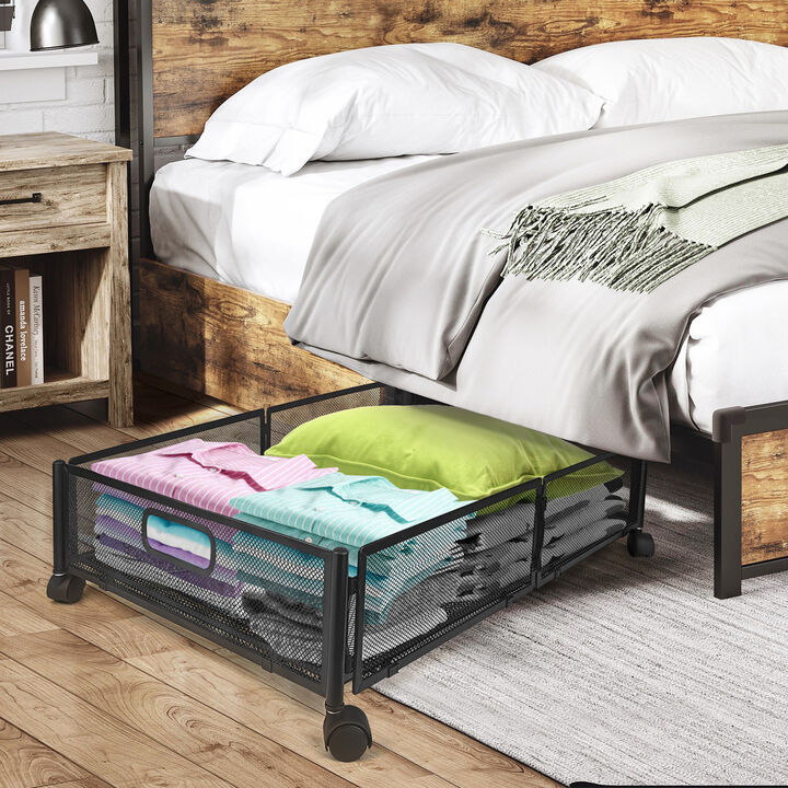Under Bed Storage with Wheels 2 Pieces Metal Foldable Under Bed Containers