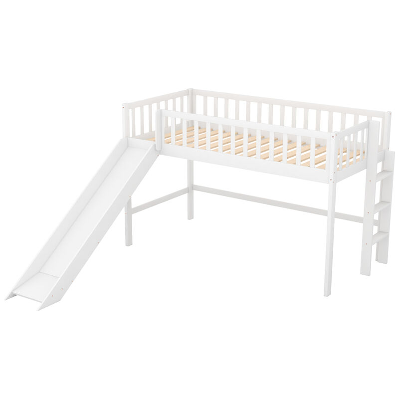 Twin Size Low Loft Bed with Ladder and Slide