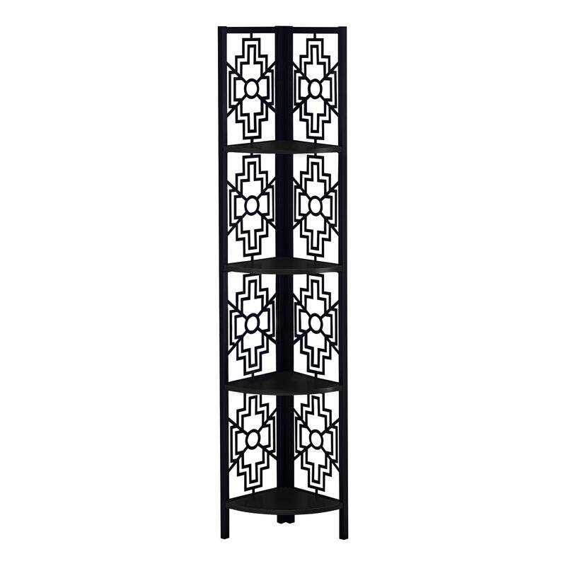 Monarch Specialties I 3620 Bookshelf, Bookcase, Etagere, Corner, 4 Tier, 62"H, Office, Bedroom, Metal, Laminate, Black, Transitional