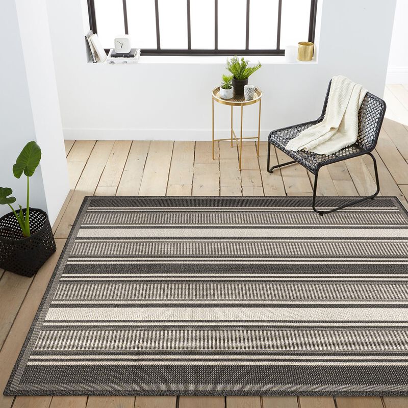 Haynes Modern Double Stripe Indoor/Outdoor Area Rug