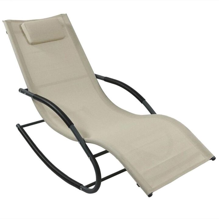 Modern Rocking Chaise Lounger Patio Lounge Chair with Pillow