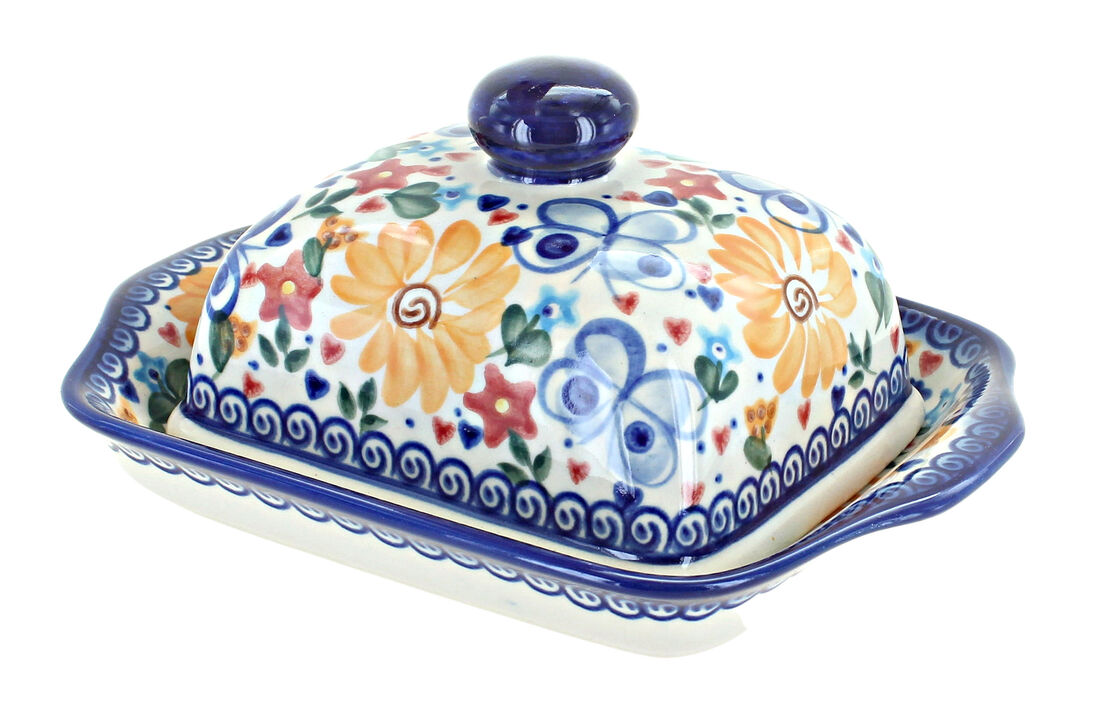 Blue Rose Polish Pottery Charleston Square Butter Dish