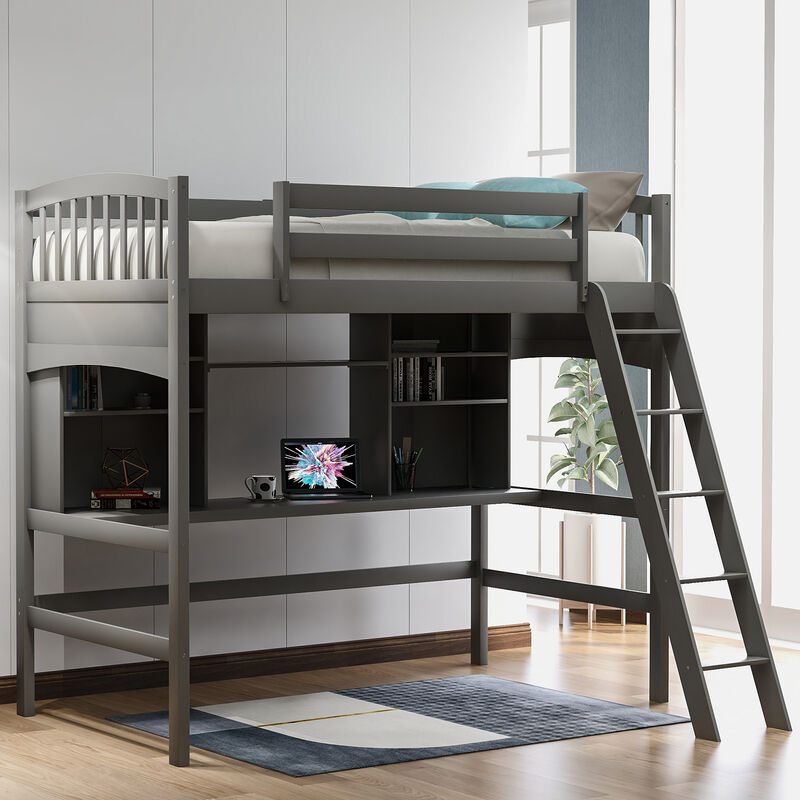 Merax Modern Loft Bed with Storage Shelves