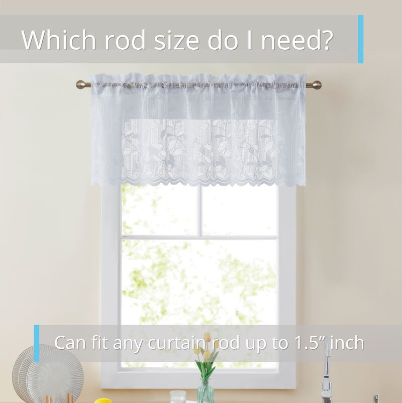 THD Jayce Lace Sheer Kitchen Curtain Valance Topper - Rod Pocket for Small Windows, Bathroom & Kitchen - 54 W x 18 L