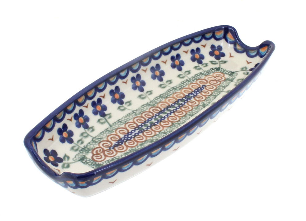 Blue Rose Polish Pottery Spring Blossom Corn on the Cob Dish