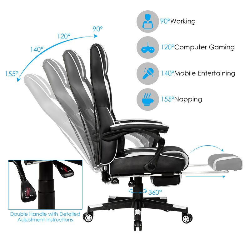 Goplus Massage Gaming Chair Reclining Racing Computer Office Chair with Footrest White