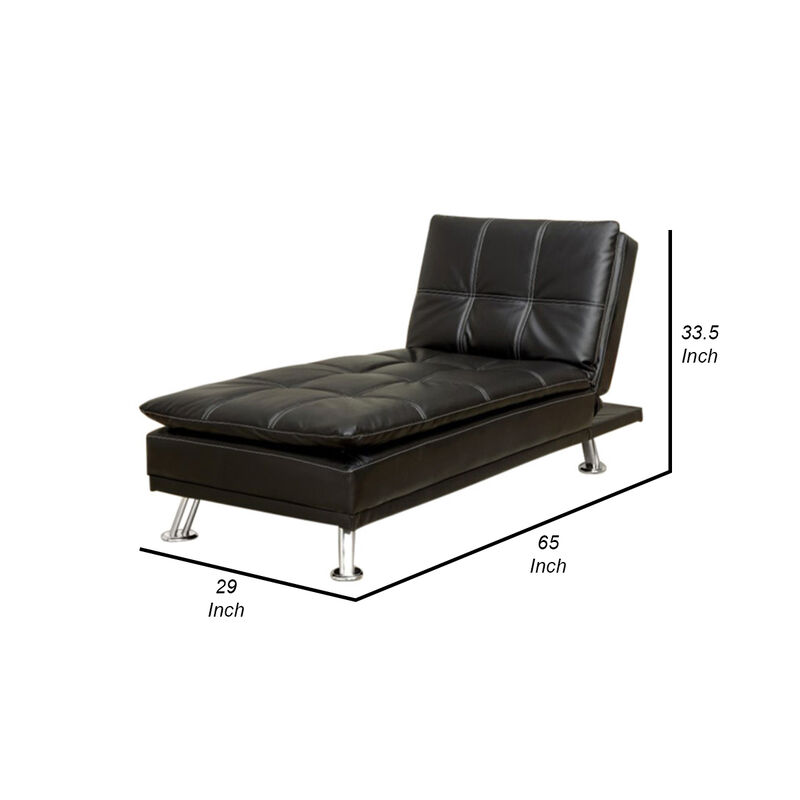 Modern Style Leatherette Chaise, Black-Benzara