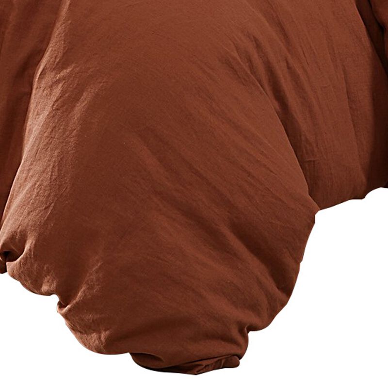 Edge 4 Piece Queen Size Duvet Comforter Set, Washed Linen, Rust Orange - Benzara
