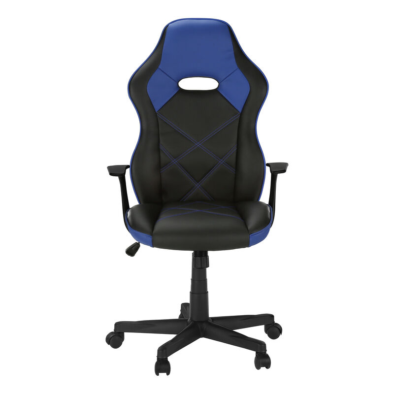 Monarch Specialties I 7328 Office Chair, Gaming, Adjustable Height, Swivel, Ergonomic, Armrests, Computer Desk, Work, Pu Leather Look, Metal, Blue, Black, Contemporary, Modern